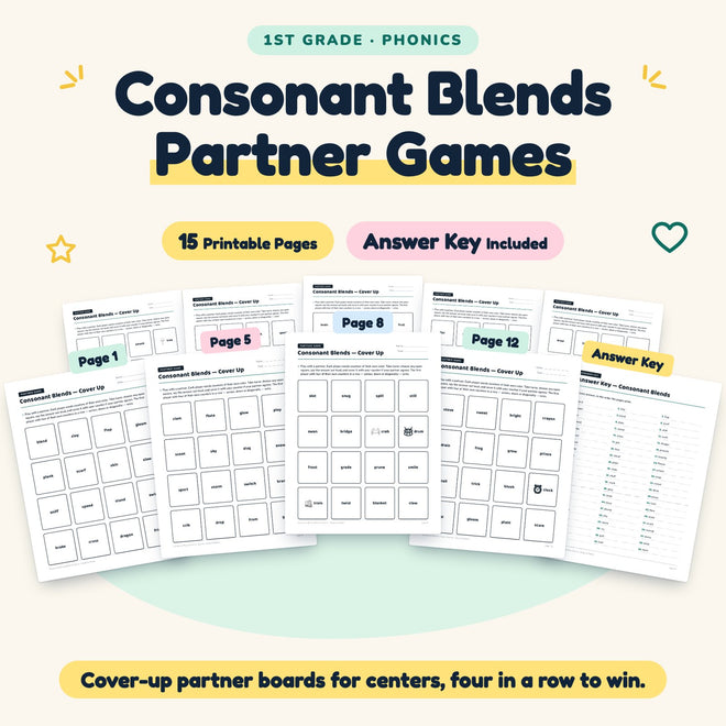 Consonant Blends Partner Games | 1st Grade (10 Pages) — cover