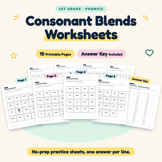 10 Consonant Blends Worksheets — cover