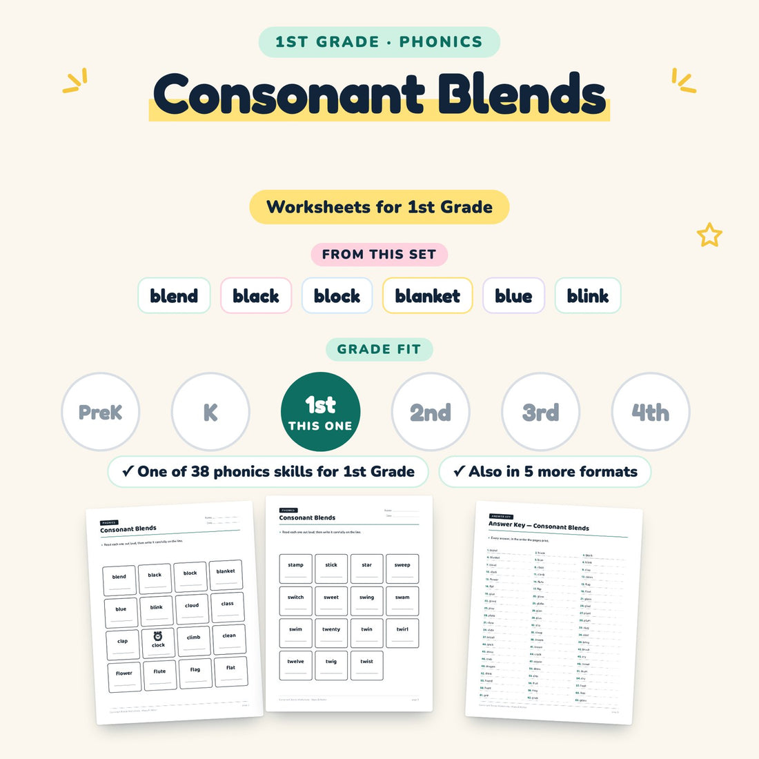 Consonant Blends: skill and grade fit