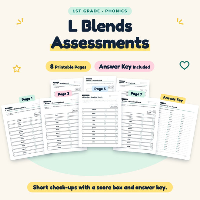 L Blends Assessments | 1st Grade Phonics (5 Pages) — cover