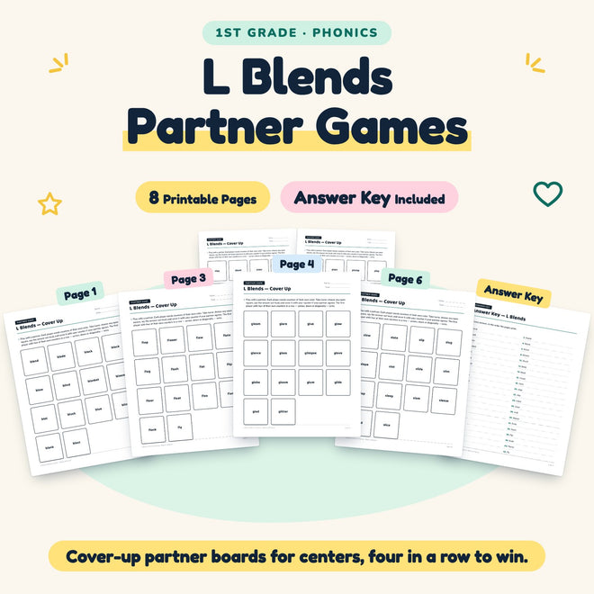 L Blends Partner Games | 1st Grade Phonics (4 Pages) — cover