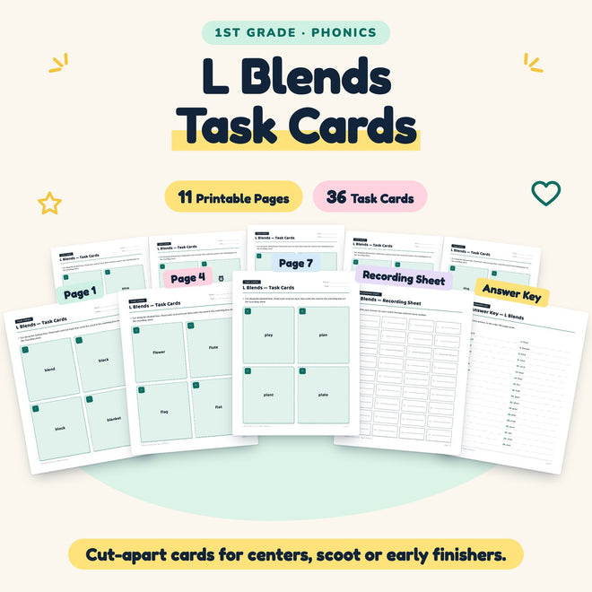 36 L Blends Task Cards — cover