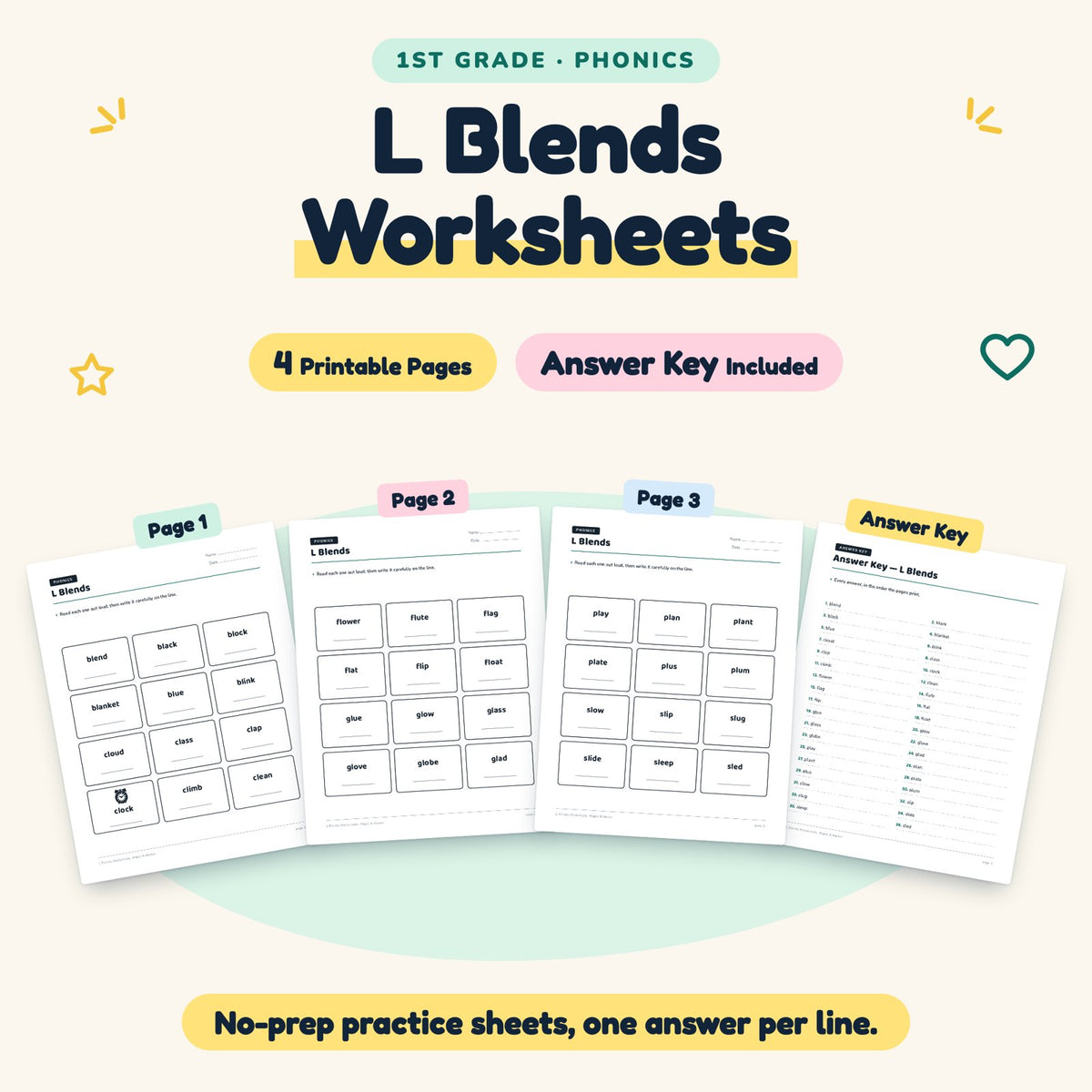 4 L Blends Worksheets — cover