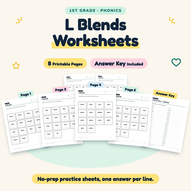 L Blends Worksheets | 1st Grade Phonics (4 Pages) — cover