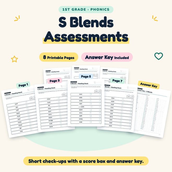 S Blends Assessments | 1st Grade Phonics (6 Pages) — cover