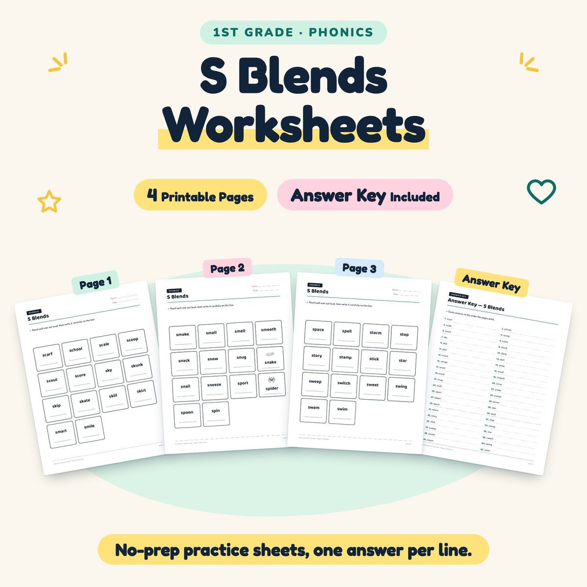 4 S Blends Worksheets — cover
