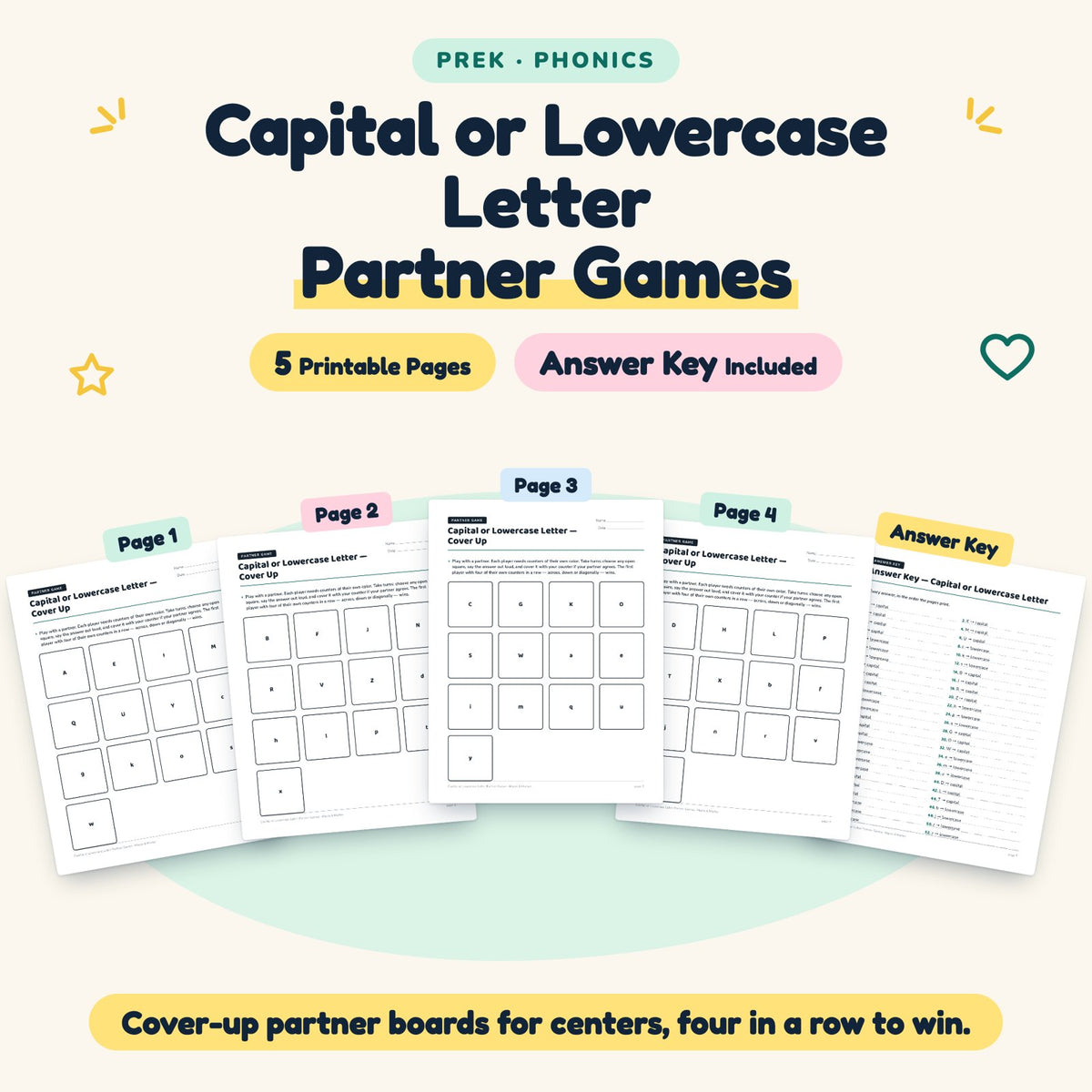 5 Capital or Lowercase Letter Partner Games — cover