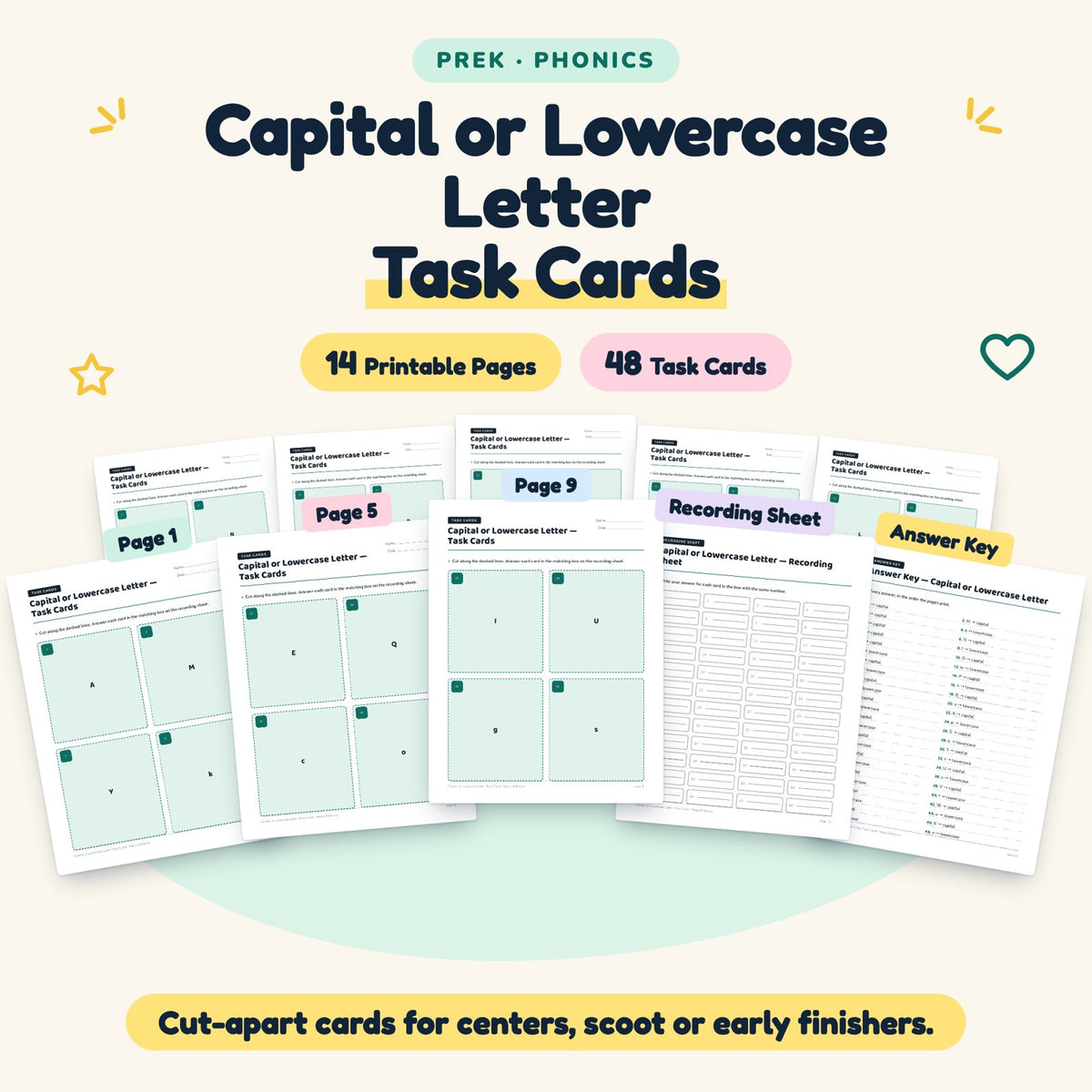 48 Capital or Lowercase Letter Task Cards — cover