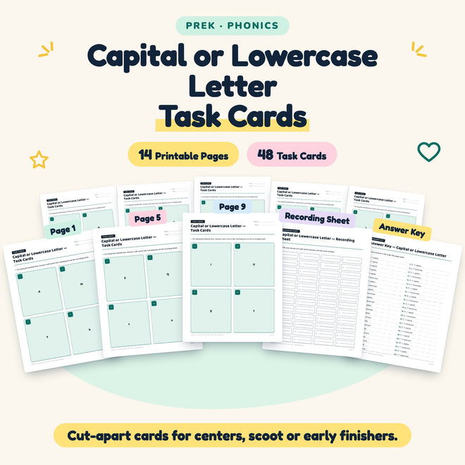 48 Capital or Lowercase Letter Task Cards — cover