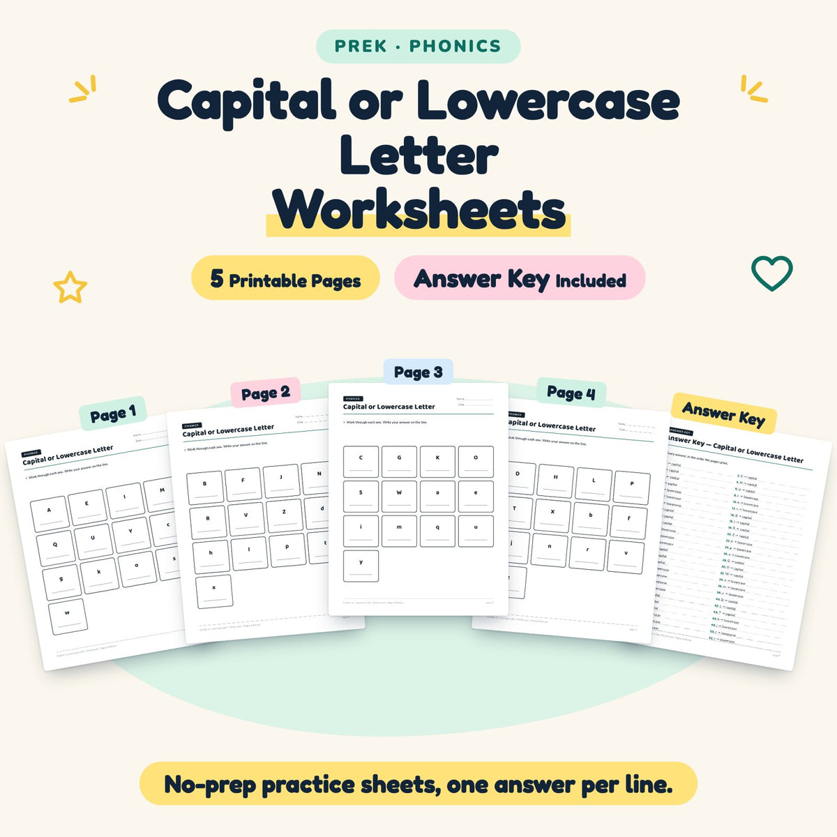 5 Capital or Lowercase Letter Worksheets — cover