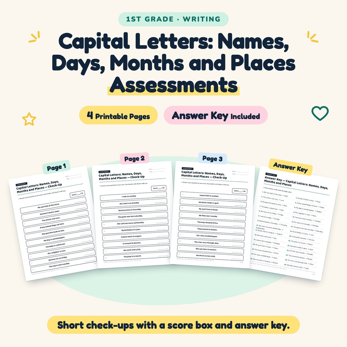 4 Capital Letters: Names, Days, Months and Places Assessments — cover