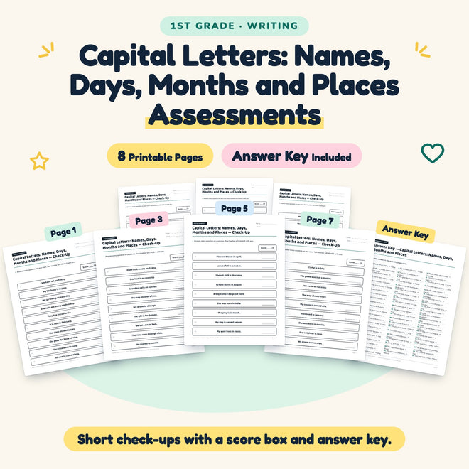 Capital Letters Assessments | 1st Grade Grammar (4 Pages) — cover