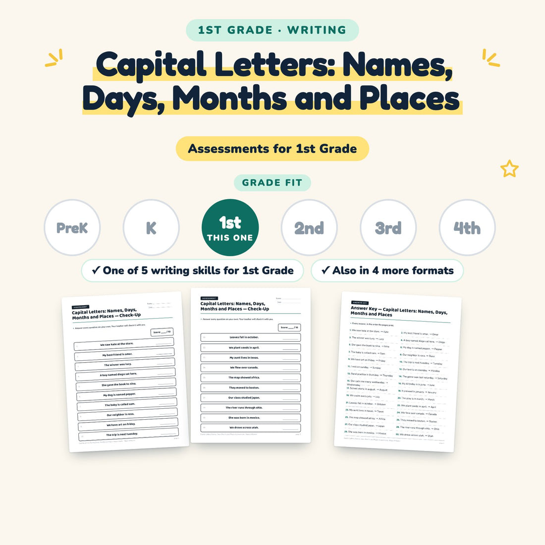 Capital Letters: Names, Days, Months and Places: skill and grade fit