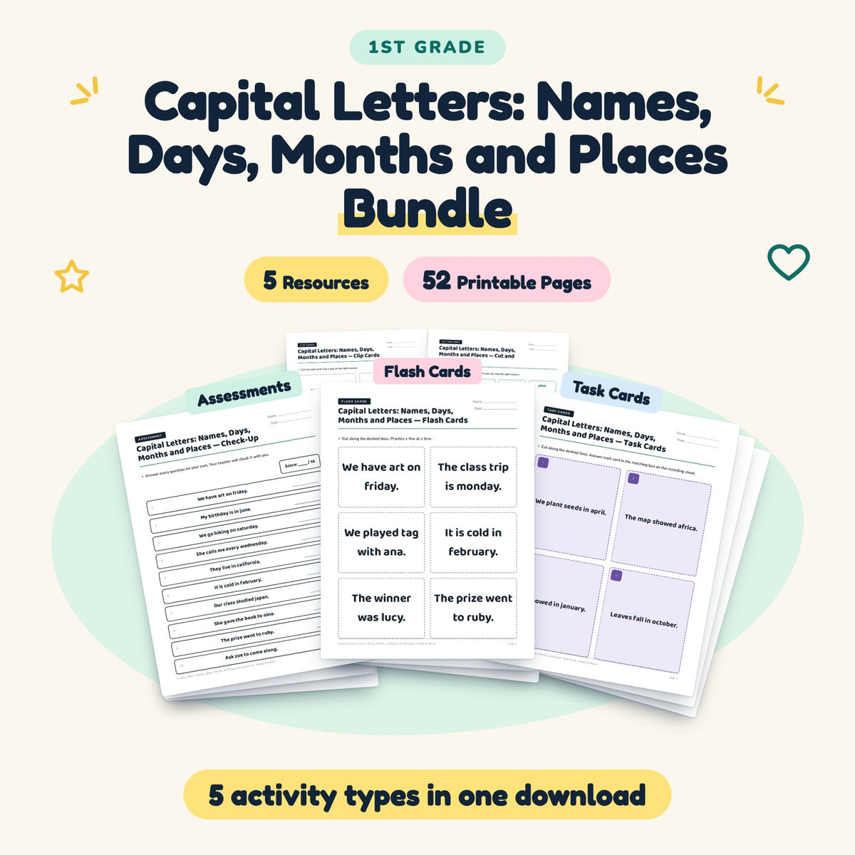 Capital Letters Bundle | 1st Grade (5 Resources, 30 Pages) — cover