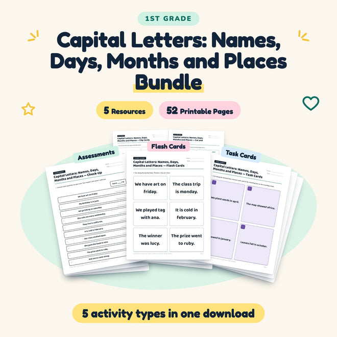Capital Letters Bundle | 1st Grade (5 Resources, 30 Pages) — cover