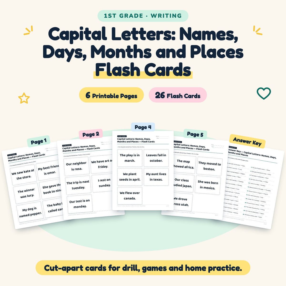 26 Capital Letters: Names, Days, Months and Places Flash Cards — cover