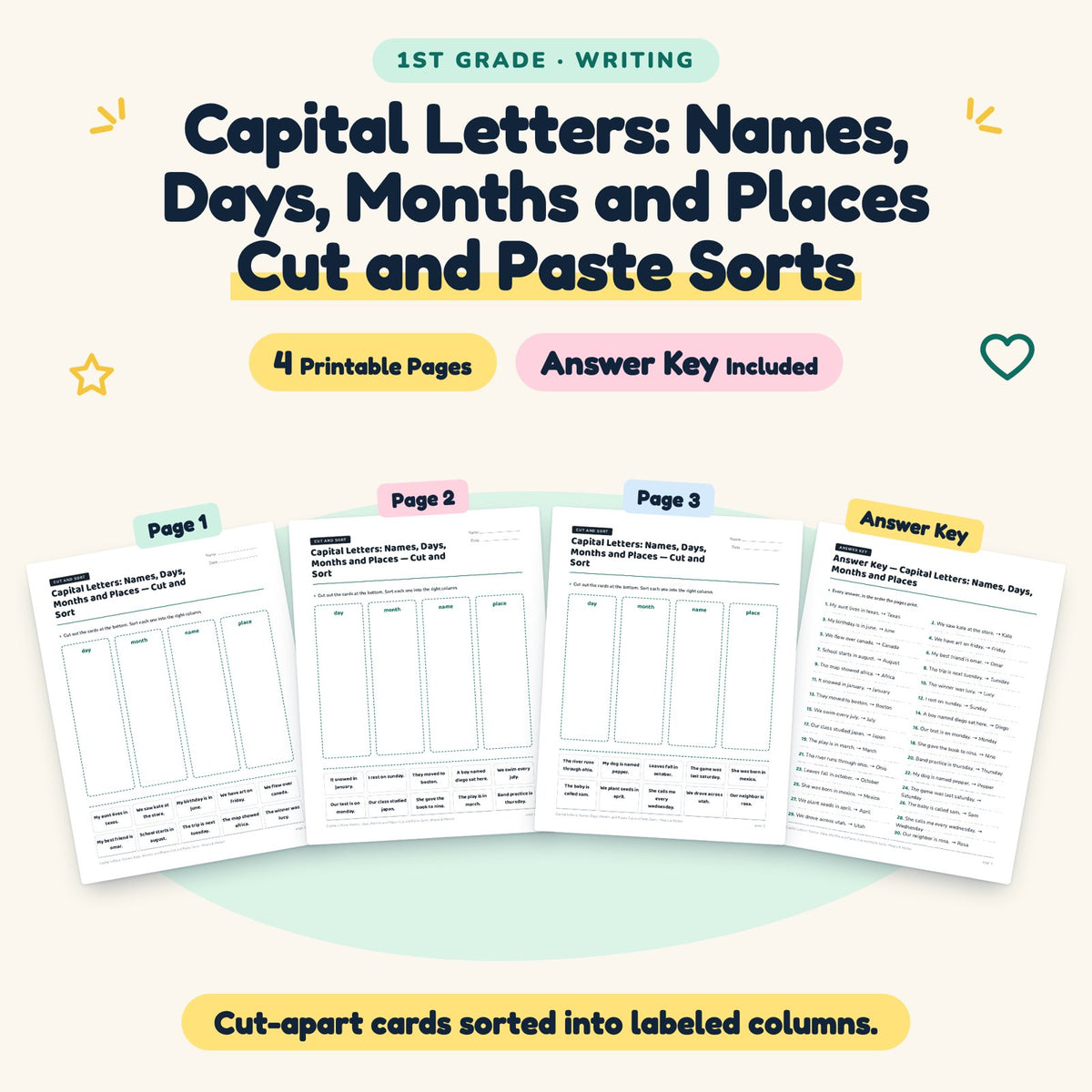 4 Capital Letters: Names, Days, Months and Places Cut and Paste Sorts — cover