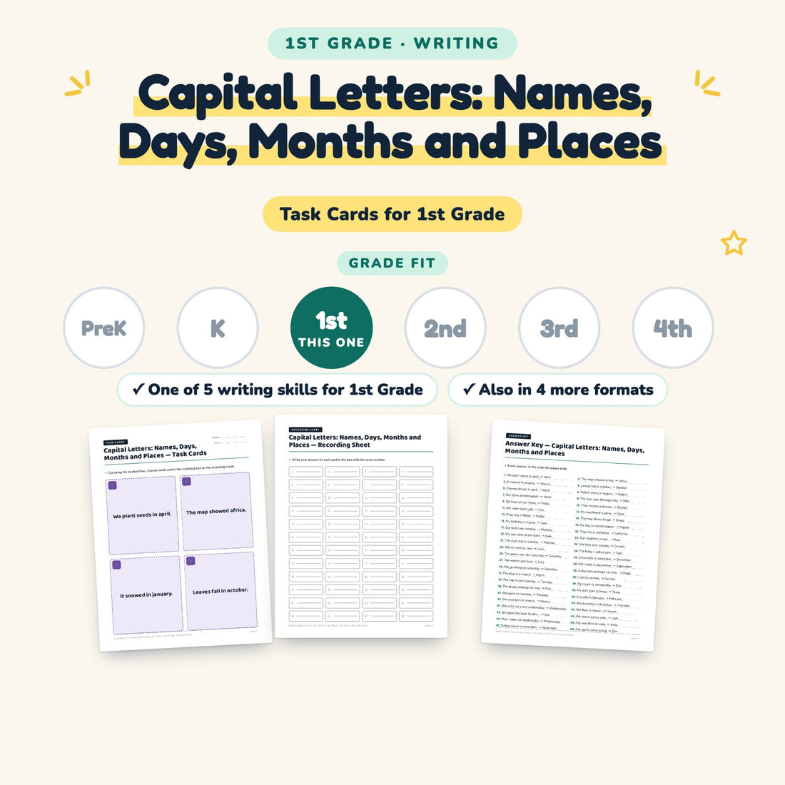 Capital Letters: Names, Days, Months and Places: skill and grade fit