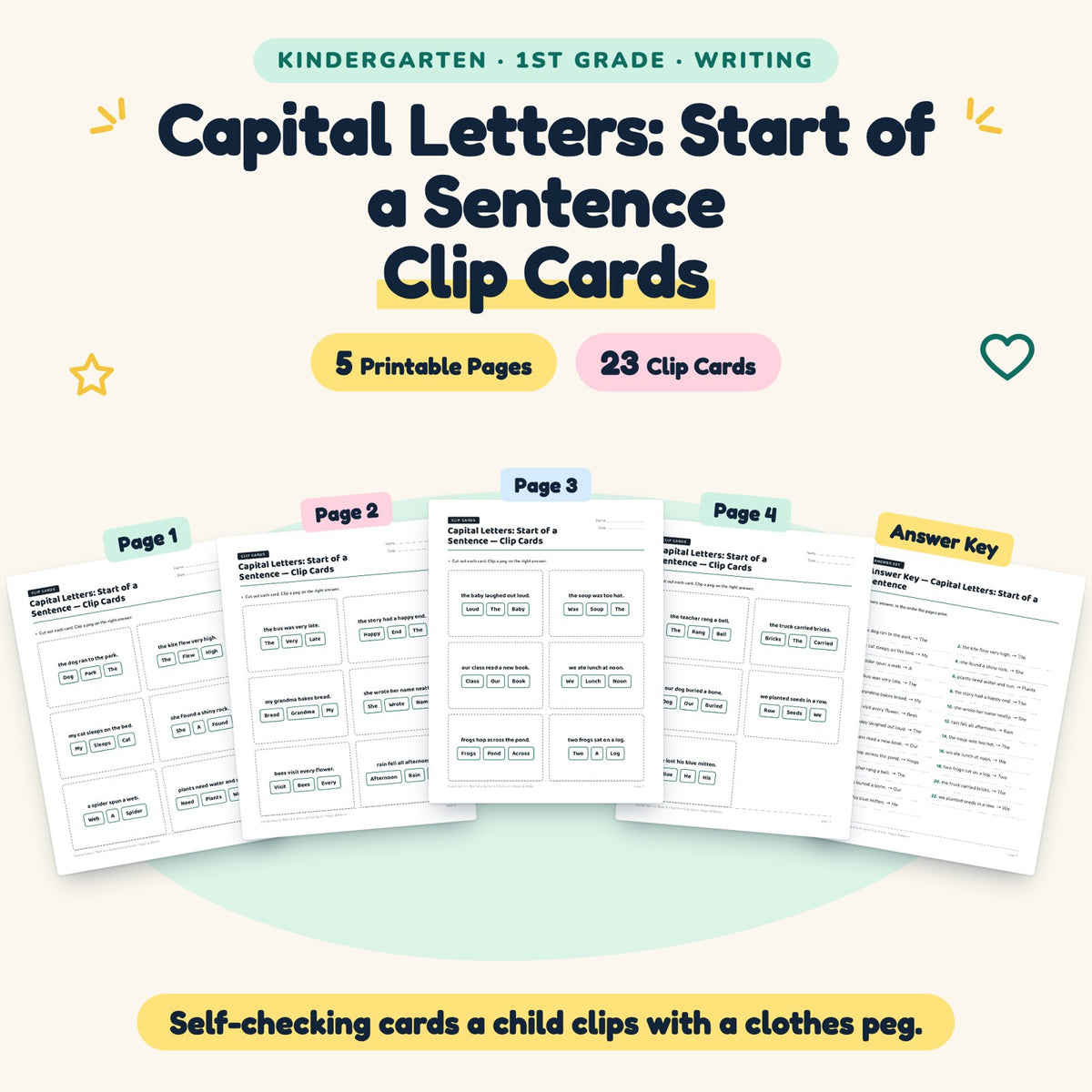 23 Capital Letters: Start of a Sentence Clip Cards — cover