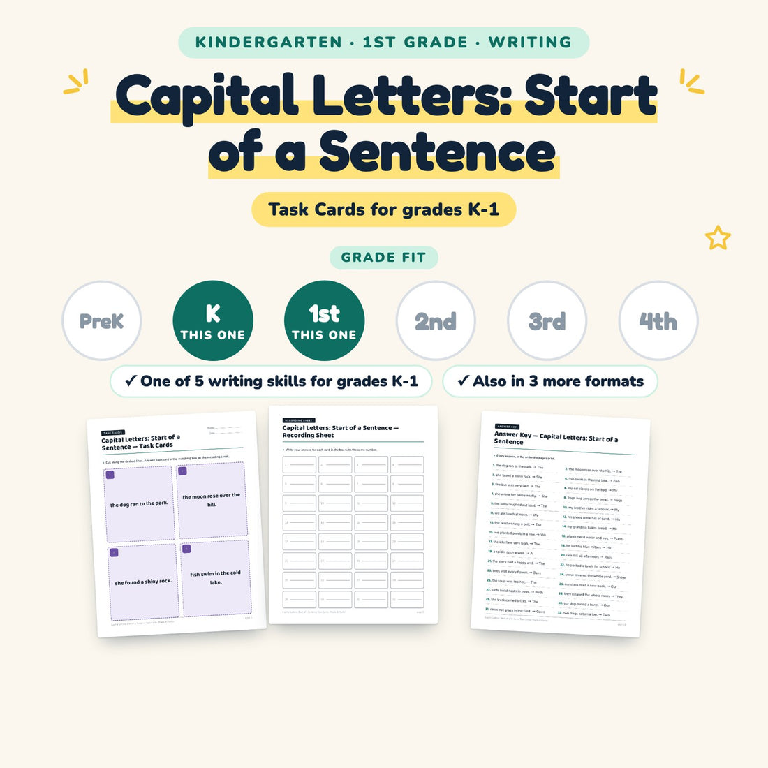 Capital Letters: Start of a Sentence: skill and grade fit