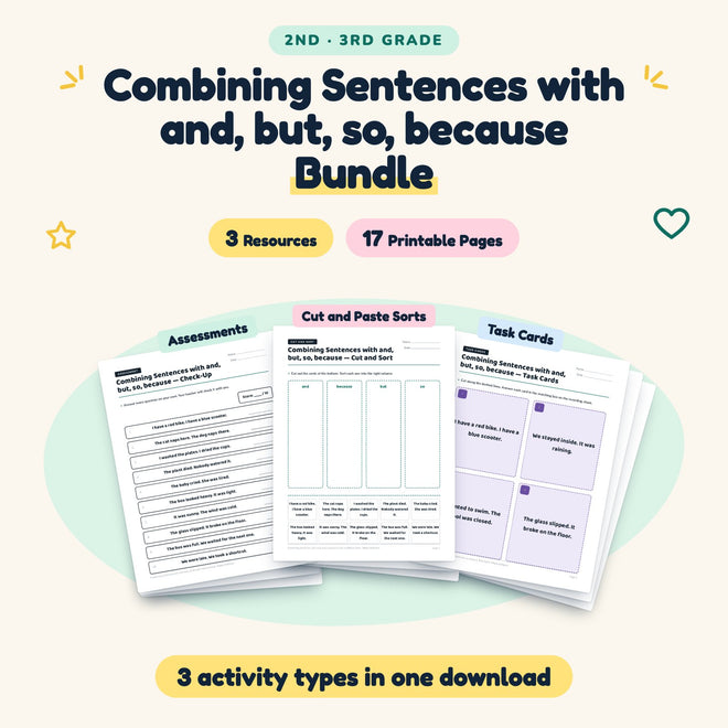 17 Page Combining Sentences with and, but, so, because Bundle — cover