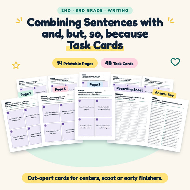 Combining Sentences Task Cards | 2nd–3rd Grade (28 Cards) — cover