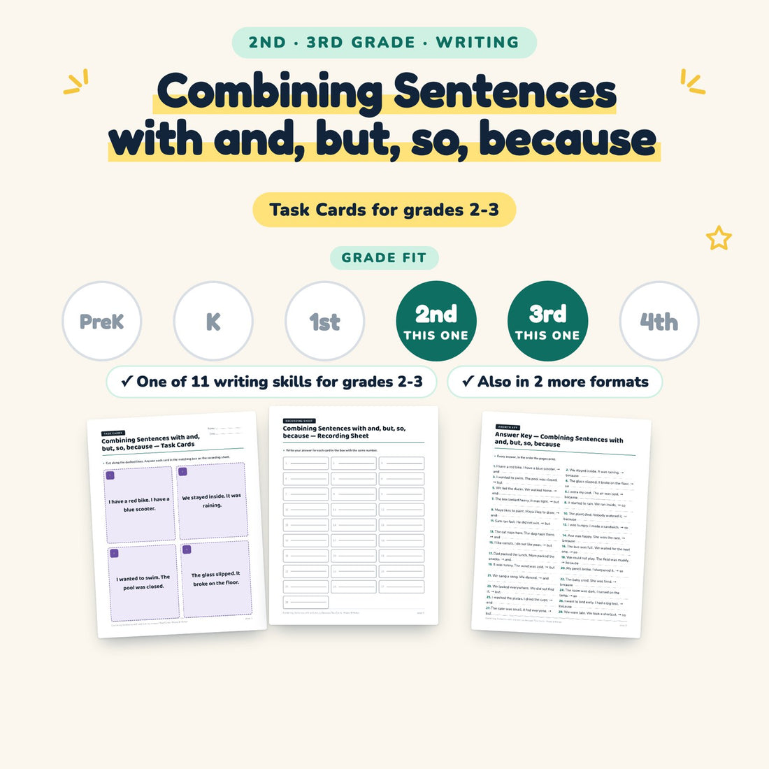 Combining Sentences with and, but, so, because: skill and grade fit