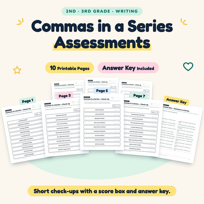 Commas in a Series Assessments | 2nd–3rd Grade (4 Pages) — cover