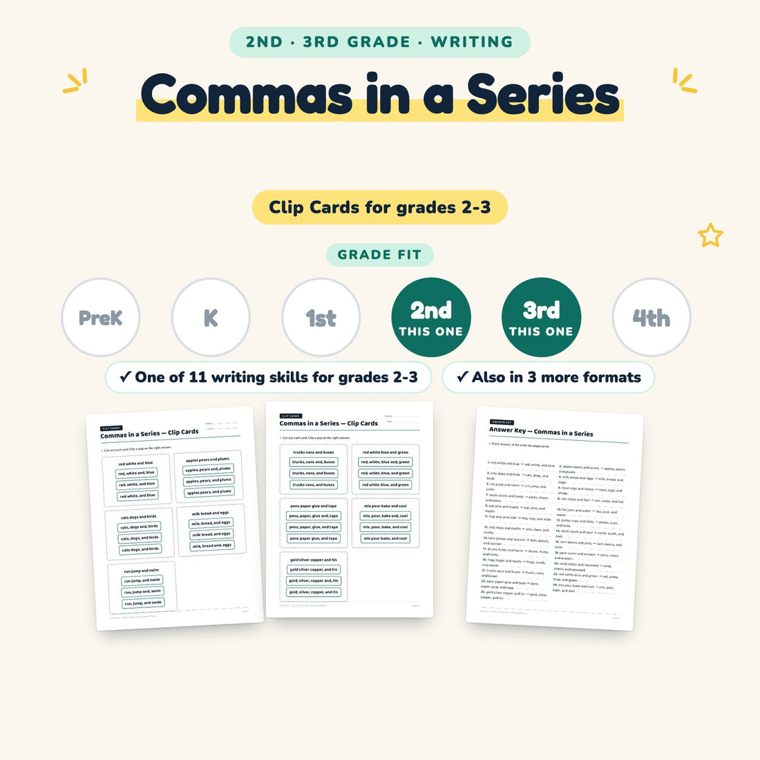 Commas in a Series: skill and grade fit