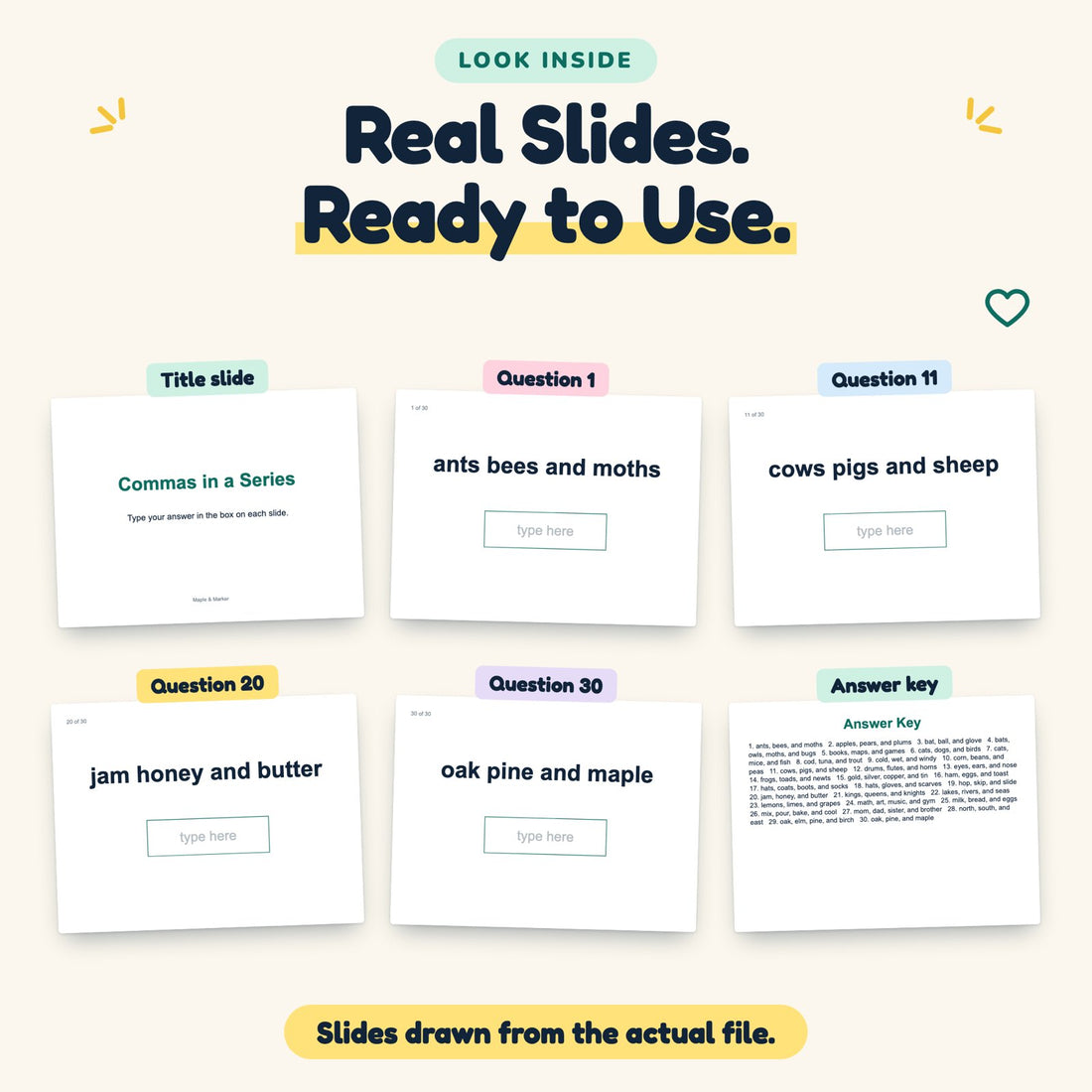 Commas in a Series digital deck: look inside