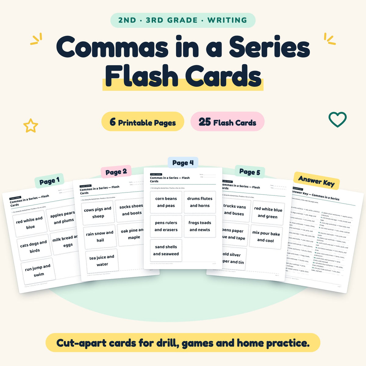 25 Commas in a Series Flash Cards — cover