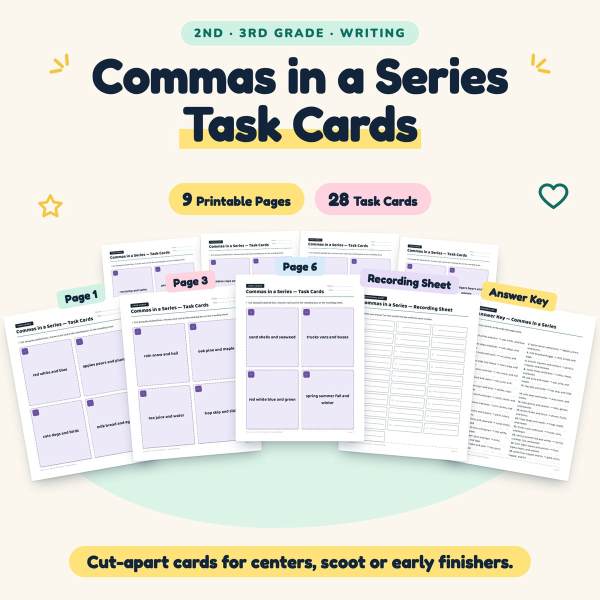28 Commas in a Series Task Cards — cover