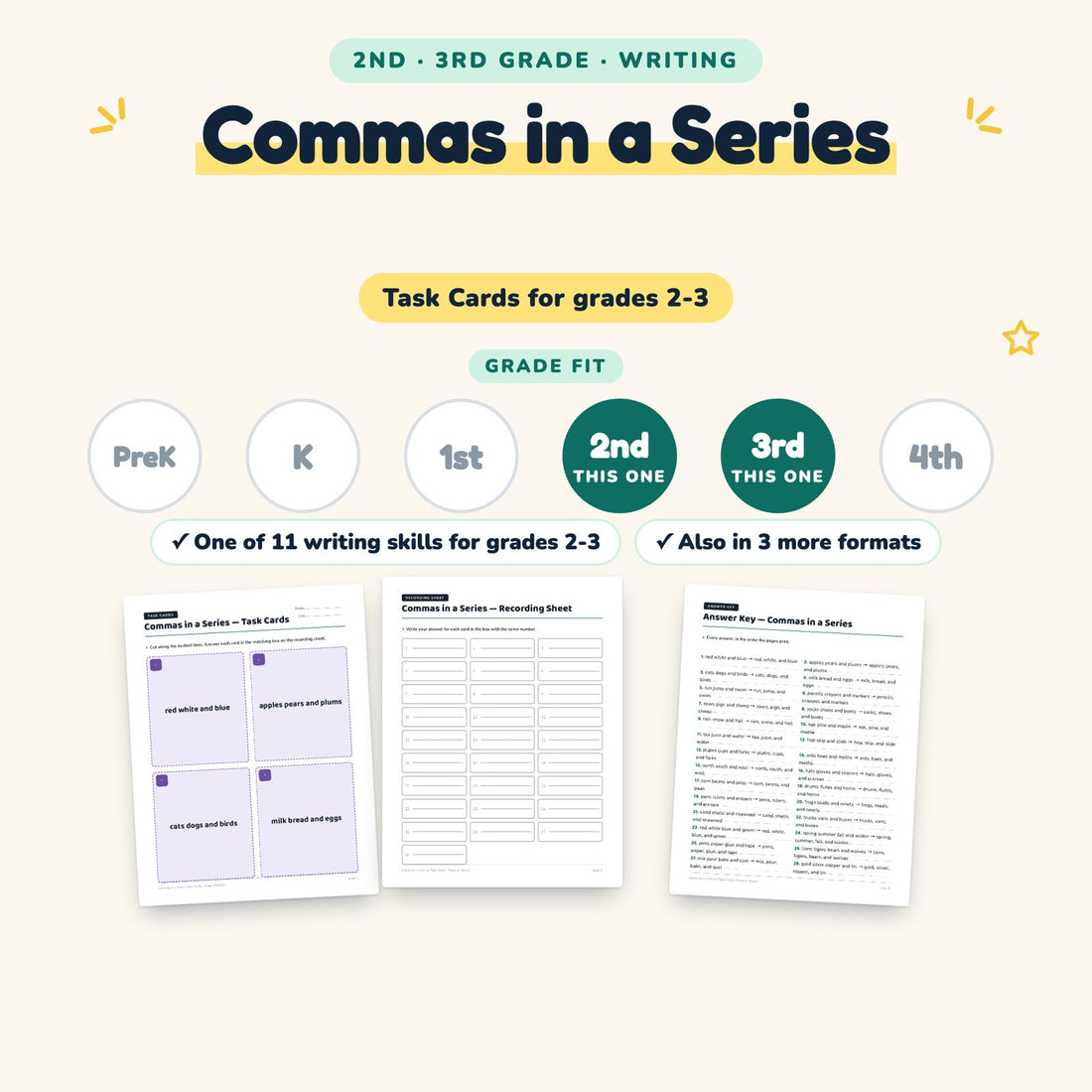 Commas in a Series: skill and grade fit