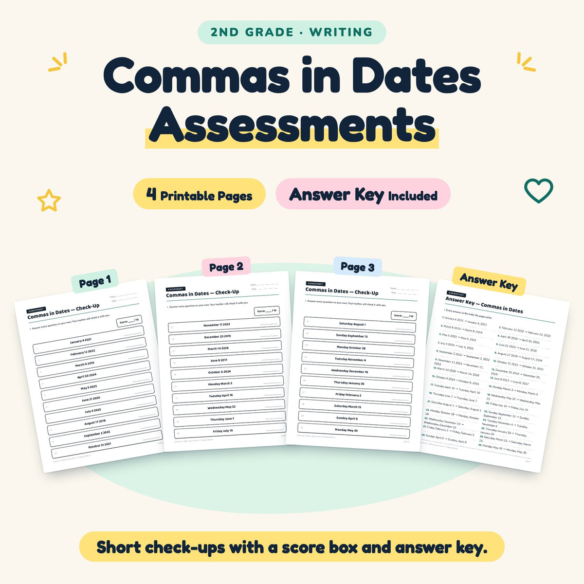 4 Commas in Dates Assessments — cover
