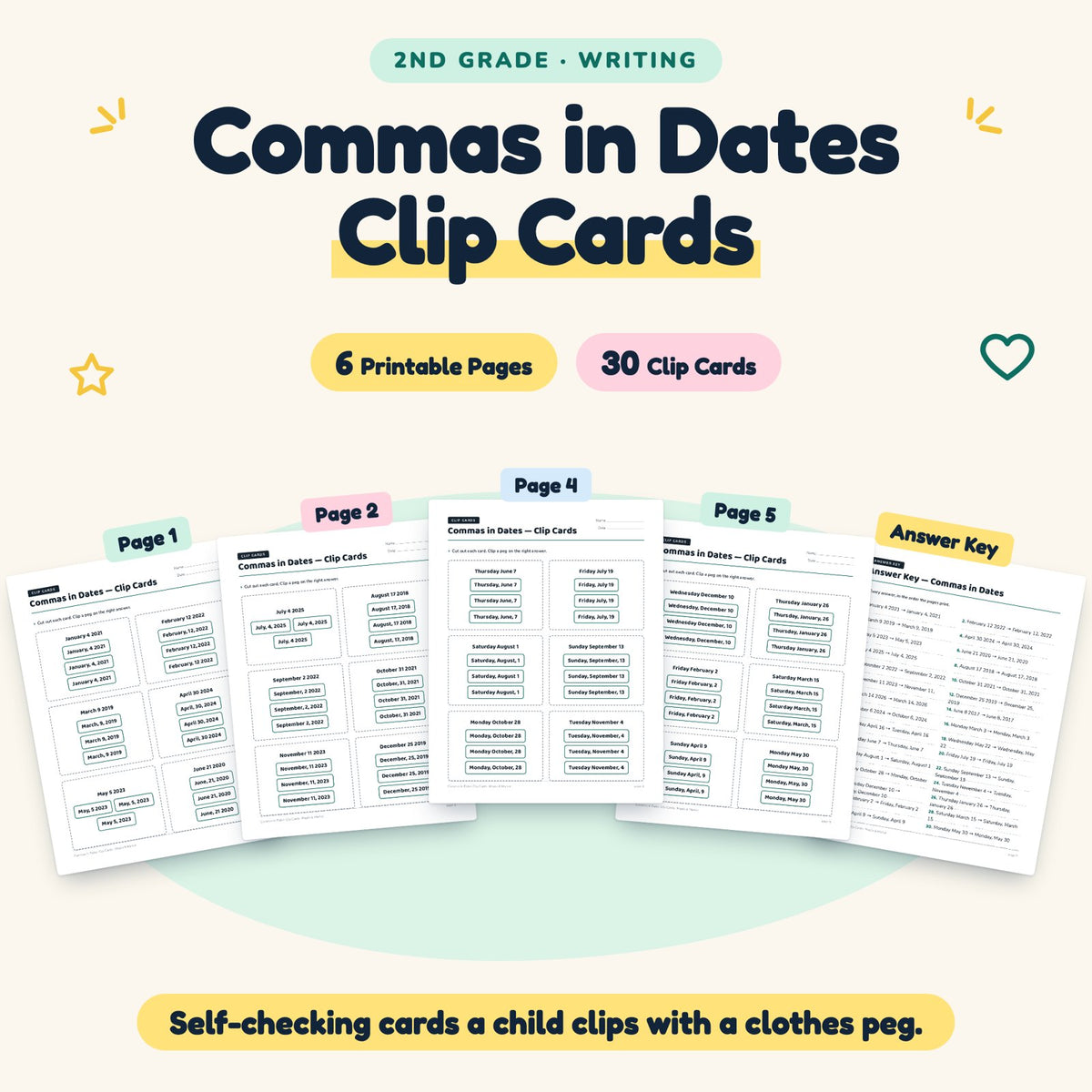 30 Commas in Dates Clip Cards — cover
