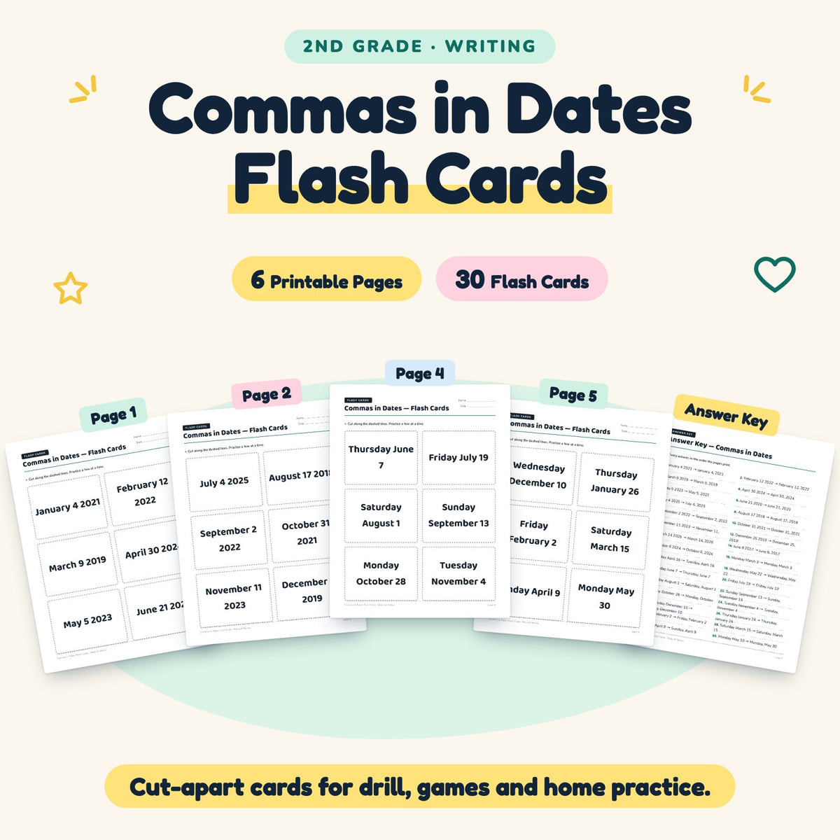 30 Commas in Dates Flash Cards — cover