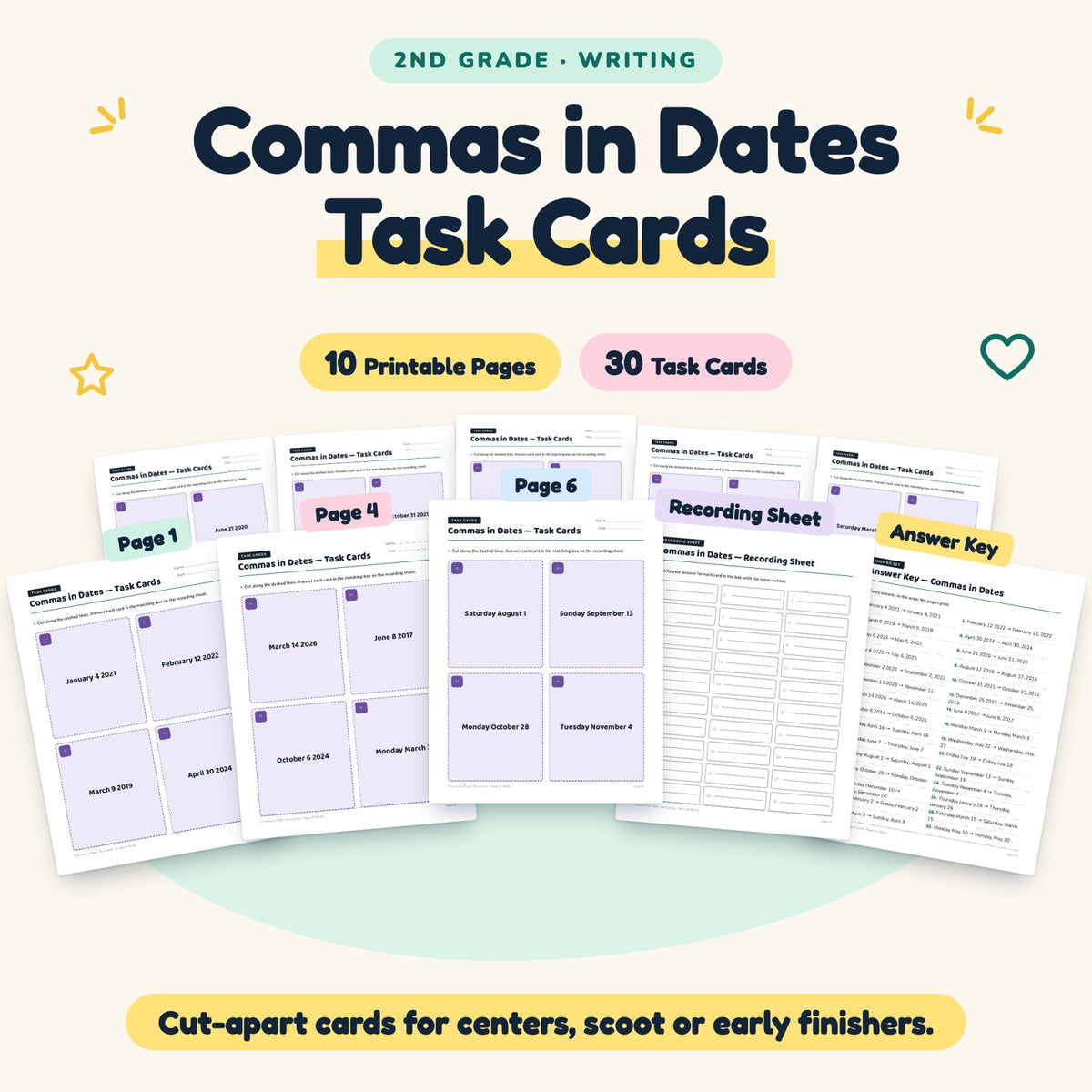 30 Commas in Dates Task Cards — cover