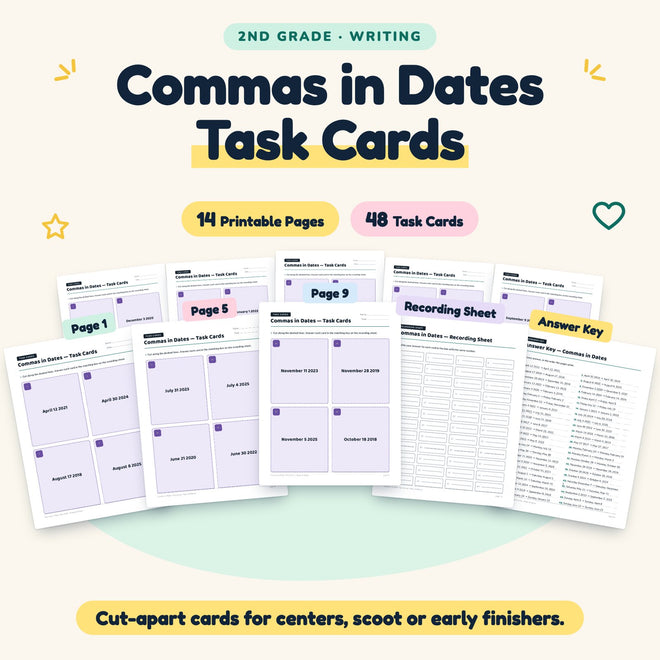 Commas in Dates Task Cards | 2nd Grade Grammar (30 Cards) — cover