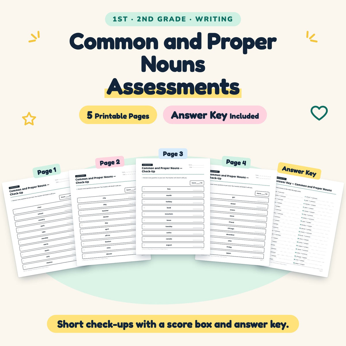 5 Common and Proper Nouns Assessments — cover