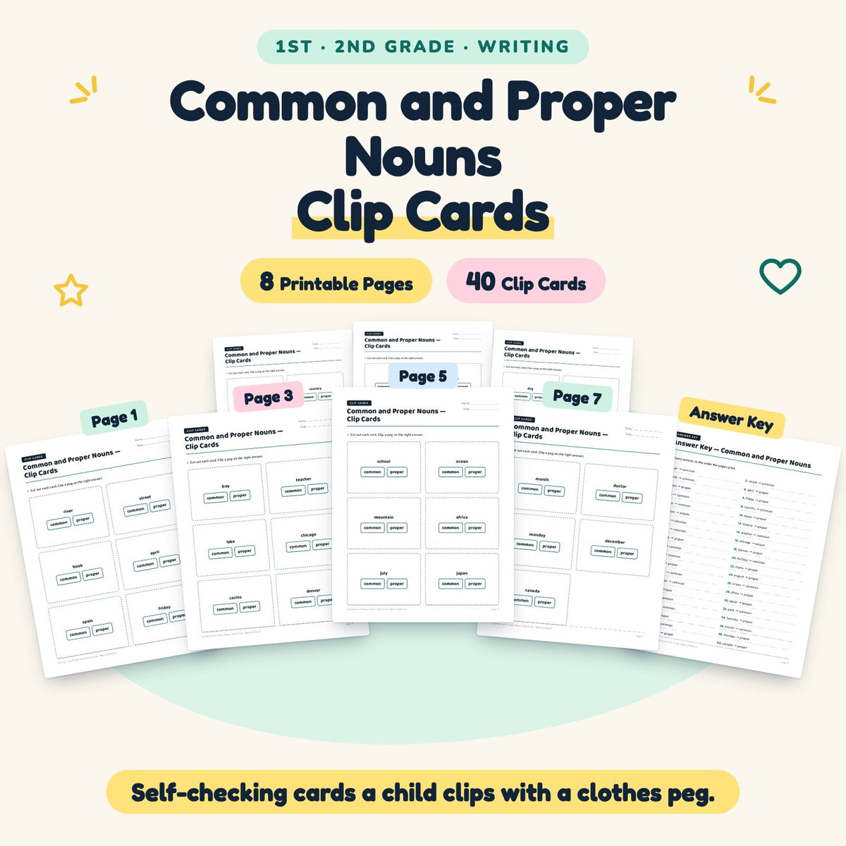 40 Common and Proper Nouns Clip Cards — cover