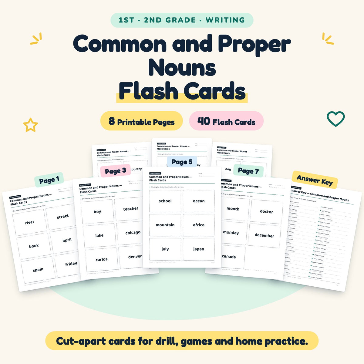 40 Common and Proper Nouns Flash Cards — cover