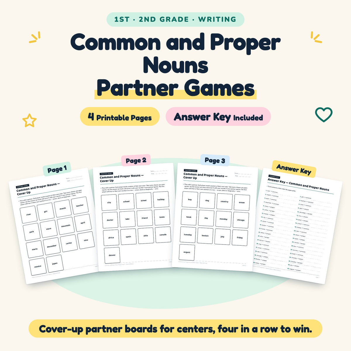 4 Common and Proper Nouns Partner Games — cover
