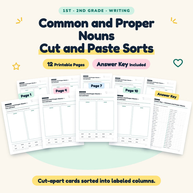 Common and Proper Nouns Cut and Paste Sorts | 1st–2nd Grade — cover