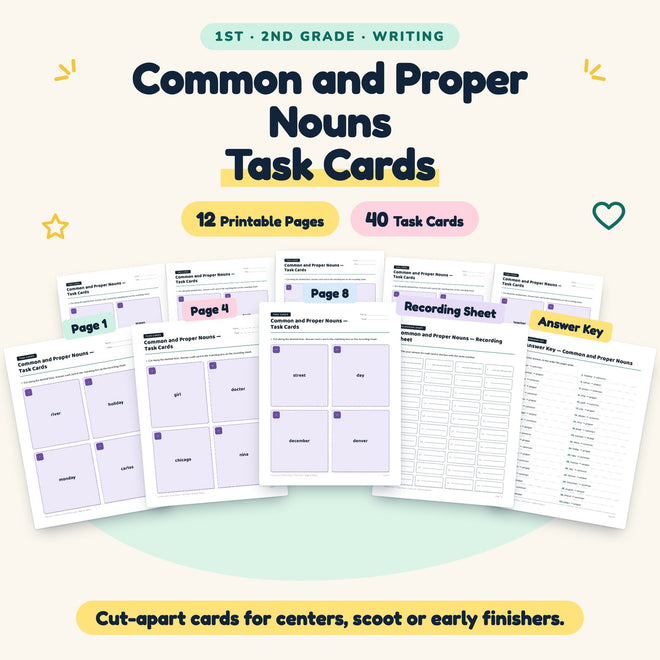 40 Common and Proper Nouns Task Cards — cover