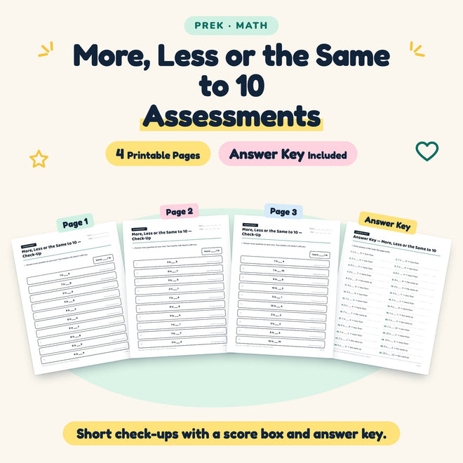 4 More, Less or the Same to 10 Assessments — cover