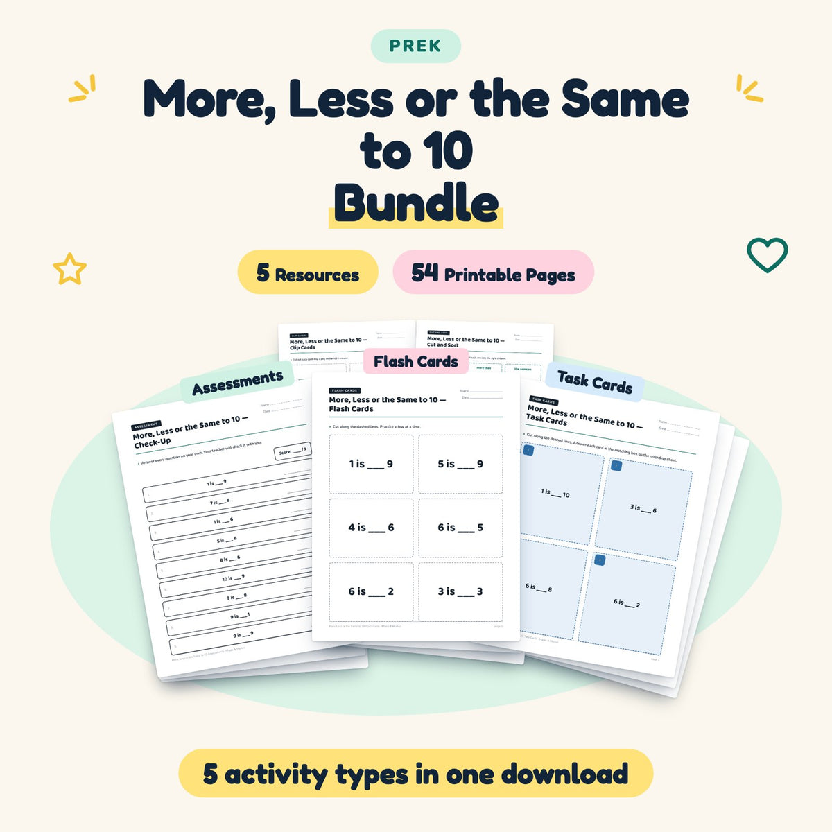 More, Less or the Same to 10 Bundle | Preschool Math — cover