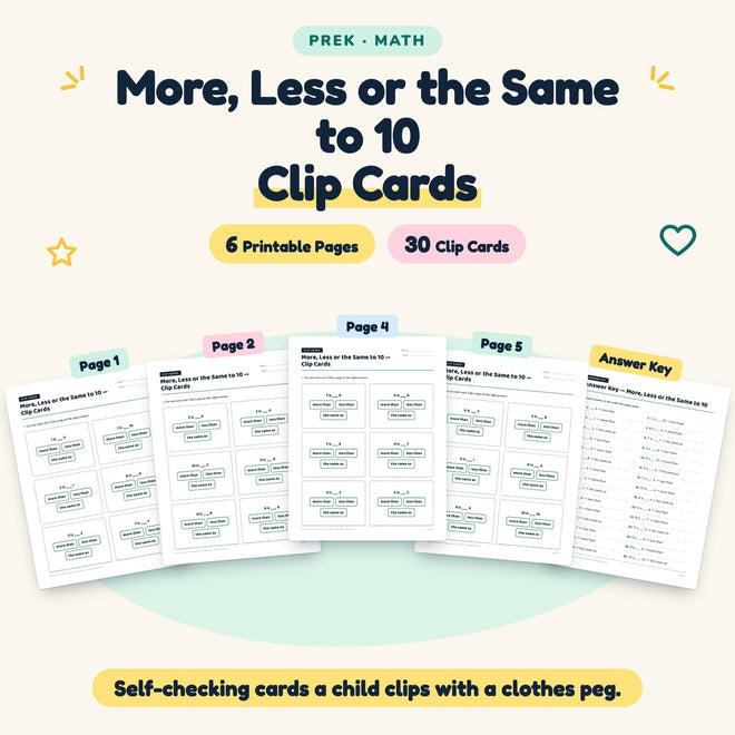 30 More, Less or the Same to 10 Clip Cards — cover