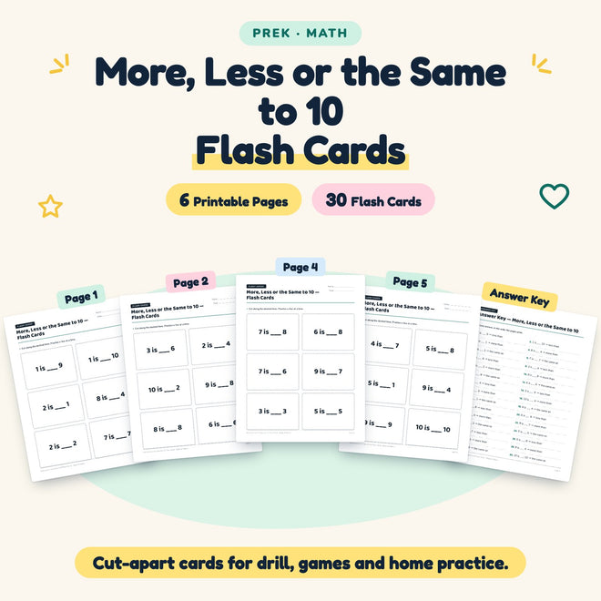 30 More, Less or the Same to 10 Flash Cards — cover