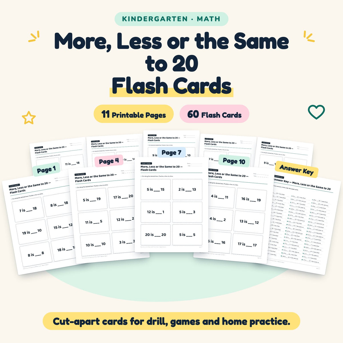 60 More, Less or the Same to 20 Flash Cards — cover