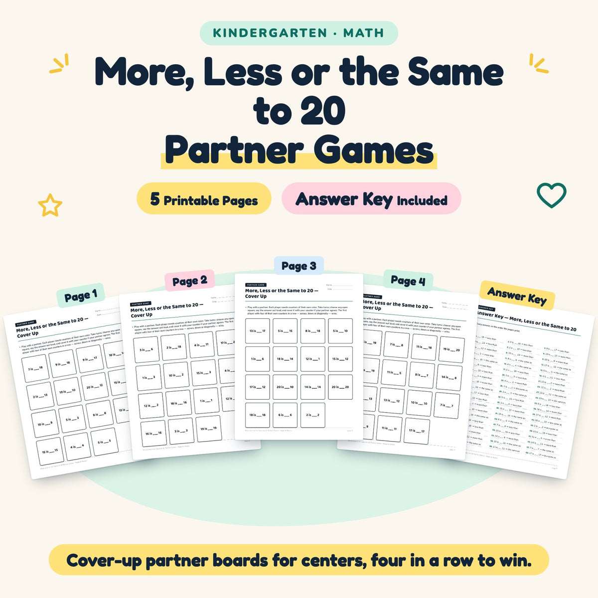 5 More, Less or the Same to 20 Partner Games — cover